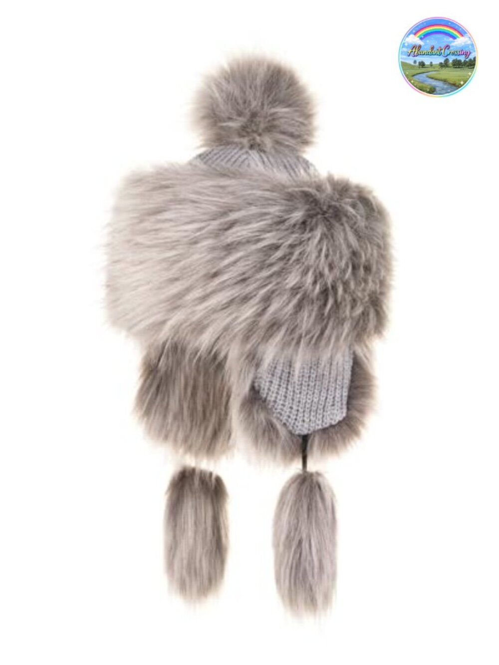 Faux Fur Trapper Hat with Ear Flaps Knit Fleece Lined Winter Women